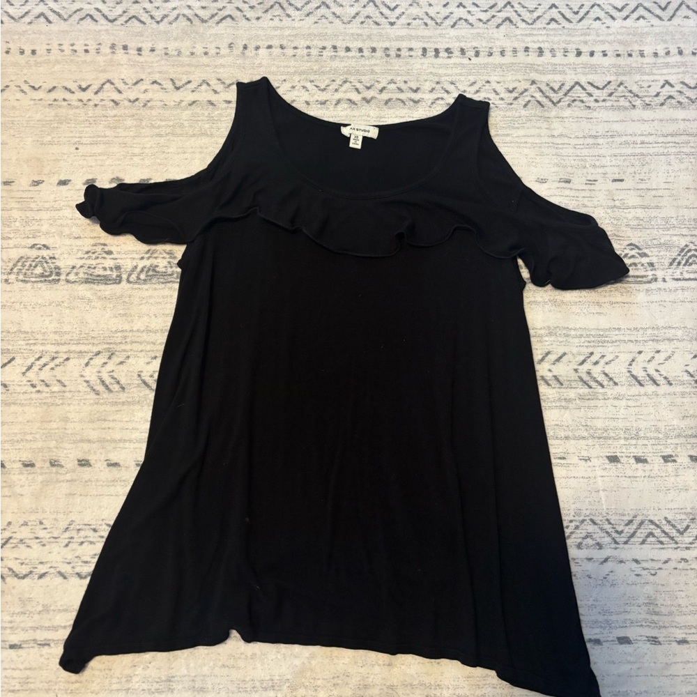 Max Studio Black Ruffled cold Shoulder shirt